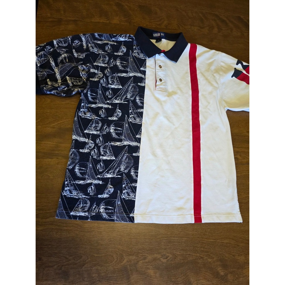 Vintage‎ Keeler Bay Mens Sailboat Nautical Colorblock Polo Shirt Sz M Navy White
